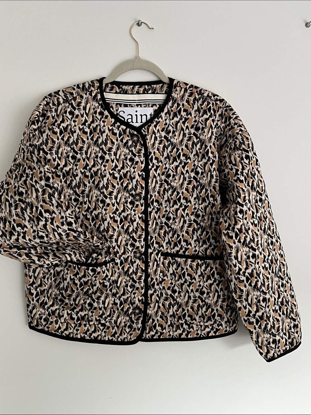 Saint Tropez West Beige and Black Animal Print Quilted Jacket